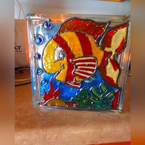 Colorful Stained Glass Fish Block Light